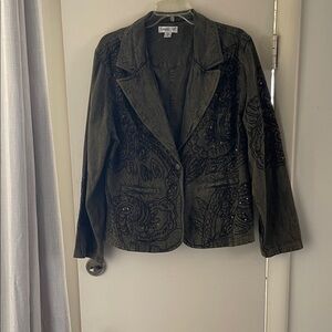 Coldwater Creek Olive Embroidered Blazer